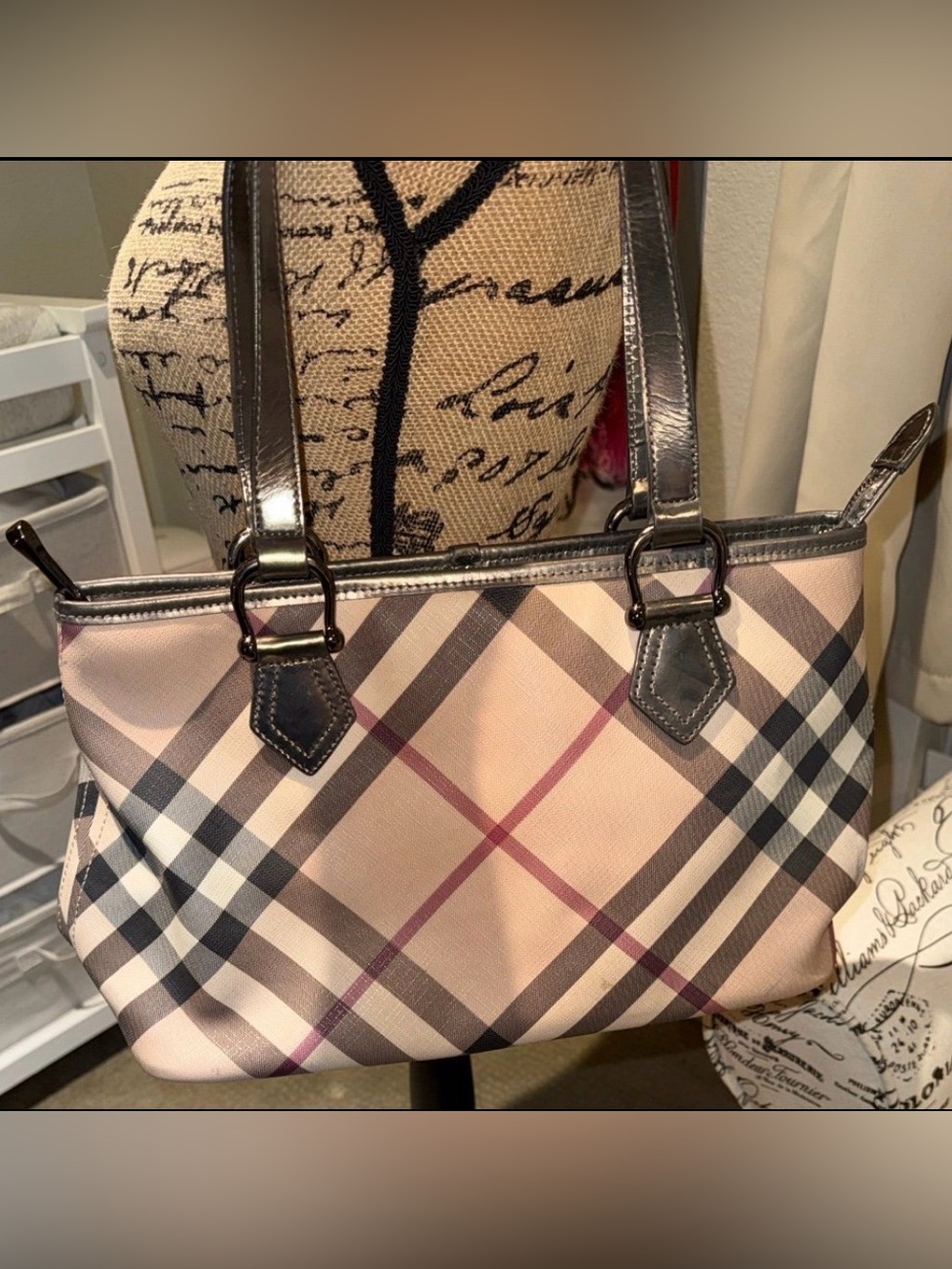 Burberry Nickie Nova Check Tote Small Coated Canvas Bag